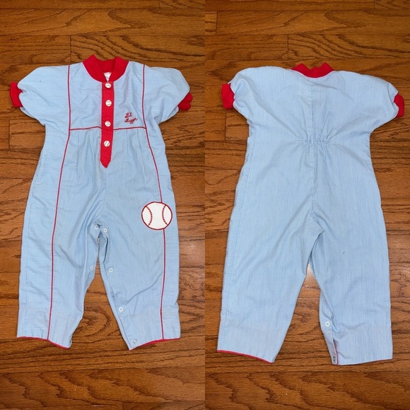 Vintage 90s Small Steps Baseball Romper Jumpsuit Size 18 Months - Picture 1 of 7